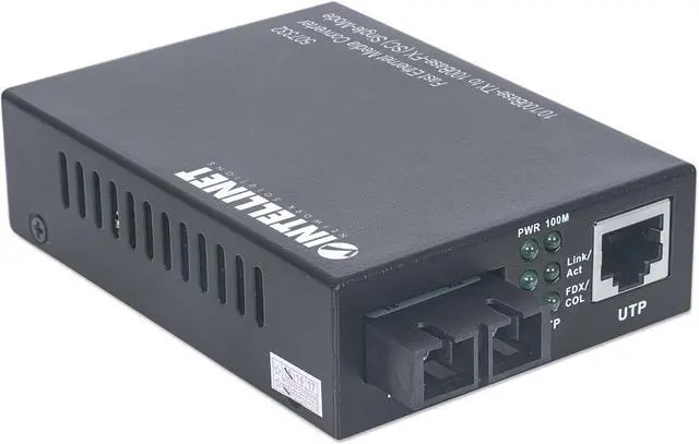 Alt view image 8 of 11 - Intellinet Fast Ethernet Single Mode Media Converter, 10/100Base-TX to 100Base-FX (SC) Single-Mode, Wavelength 1310 nm, 20 km (12.4 mi)