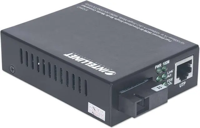 Alt view image 5 of 9 - Intellinet Fast Ethernet WDM Bi-Directional Single Mode Media Converter, 10/100Base-TX to 100Base-FX (SC) Single-Mode, 20 km (12.4 mi.), WDM (RX1550/TX1310)