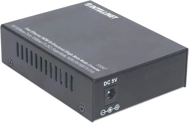Alt view image 8 of 9 - Intellinet Fast Ethernet WDM Bi-Directional Single Mode Media Converter, 10/100Base-TX to 100Base-FX (SC) Single-Mode, 20 km (12.4 mi.), WDM (RX1550/TX1310)