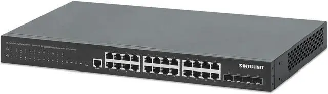 Alt view image 3 of 7 - Intellinet 28-Port L2+ Managed PoE+ Switch w/ 24 Gigabit  & 4 SFP+ Uplinks, IEEE 802.3at/af Compliant, 370 W PoE Power Budget, Layer 2+/Layer 3 Lite, Self Healing Network