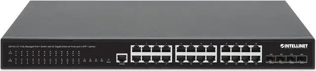 Alt view image 4 of 7 - Intellinet 28-Port L2+ Managed PoE+ Switch w/ 24 Gigabit  & 4 SFP+ Uplinks, IEEE 802.3at/af Compliant, 370 W PoE Power Budget, Layer 2+/Layer 3 Lite, Self Healing Network