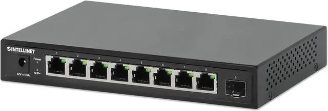 Main image of Intellinet 9-Port Switch with 8 x 2.5G Ethernet Ports and 1 SFP+ Uplink, Eight 10/100/1000/2500 Mbps RJ45 Ports, One 10G SFP+ Open Slot, Unmanaged, Desktop Format, Wall-mount Option