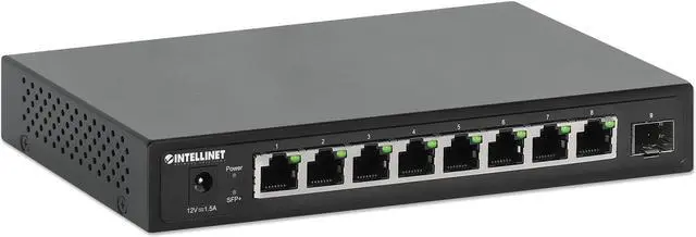 Alt view image 2 of 7 - Intellinet 9-Port Switch with 8 x 2.5G Ethernet Ports and 1 SFP+ Uplink, Eight 10/100/1000/2500 Mbps RJ45 Ports, One 10G SFP+ Open Slot, Unmanaged, Desktop Format, Wall-mount Option