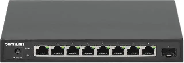 Alt view image 3 of 7 - Intellinet 9-Port Switch with 8 x 2.5G Ethernet Ports and 1 SFP+ Uplink, Eight 10/100/1000/2500 Mbps RJ45 Ports, One 10G SFP+ Open Slot, Unmanaged, Desktop Format, Wall-mount Option