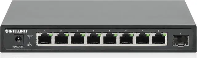 Alt view image 5 of 7 - Intellinet 9-Port Switch with 8 x 2.5G Ethernet Ports and 1 SFP+ Uplink, Eight 10/100/1000/2500 Mbps RJ45 Ports, One 10G SFP+ Open Slot, Unmanaged, Desktop Format, Wall-mount Option