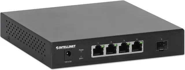Alt view image 2 of 7 - Intellinet 5-Port Switch with 4 x 2.5G Ethernet Ports and 1 SFP+ Uplink, Four 10/100/1000/2500 Mbps RJ45 Ports, One 10G SFP+ Open Slot, Unmanaged, Desktop Format, Wall-mount Option