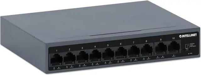 Alt view image 2 of 7 - Intellinet 10-Port PoE+ Switch with 8 Fast Ethernet Ports and 2 FE Uplinks, IEEE 802.3at/af (PoE+/PoE) Compliant, 95 W PoE Power Budget, Two 10/100 RJ45 Uplink Ports, Self-Healing Network, VLAN, PoE E