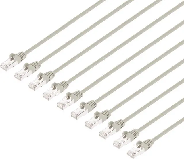 Main image of Intellinet Cat8.1 U/FTP Slim Network Patch Cable, 1.5 ft., Gray, 10-Pack, 40G, 2 GHz, 100% Copper, 30 AWG, RJ45, Stranded, Snag-free, Gold-plated Contacts