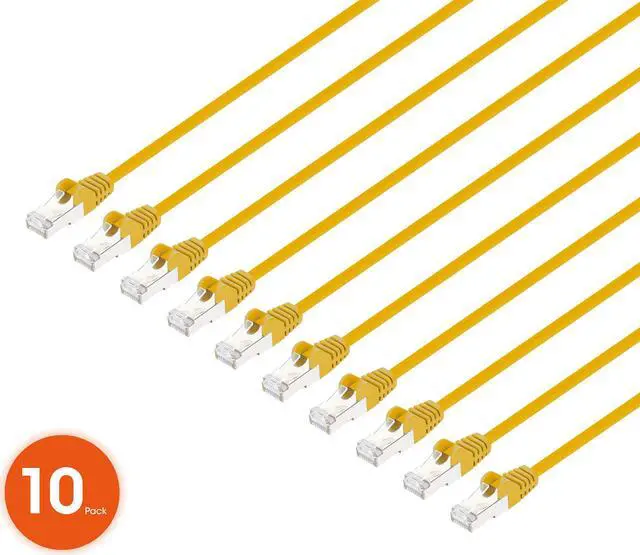 Main image of Intellinet Cat8.1 U/FTP Slim Network Patch Cable, 1.5 ft., Yellow, 10-Pack, 40G, 2 GHz, 100% Copper, 30 AWG, RJ45, Stranded, Snag-free, Gold-plated Contacts