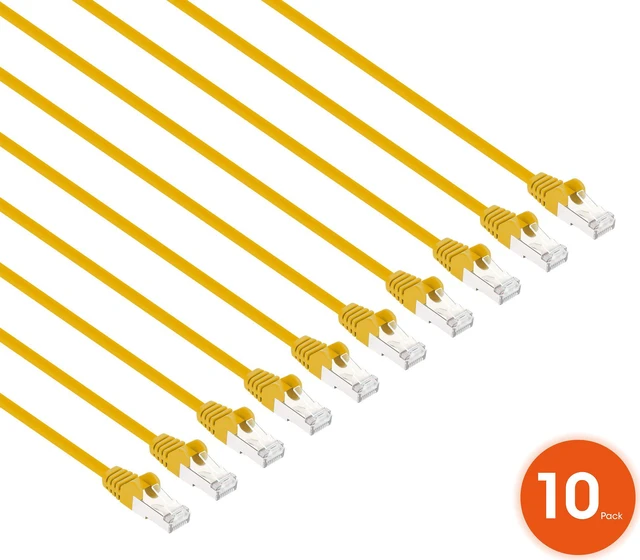 Alt view image 2 of 7 - Intellinet Cat8.1 U/FTP Slim Network Patch Cable, 1.5 ft., Yellow, 10-Pack, 40G, 2 GHz, 100% Copper, 30 AWG, RJ45, Stranded, Snag-free, Gold-plated Contacts