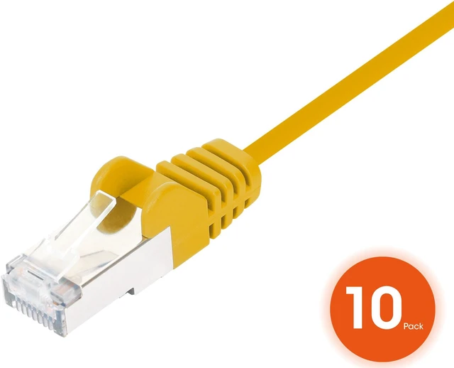 Alt view image 3 of 7 - Intellinet Cat8.1 U/FTP Slim Network Patch Cable, 1.5 ft., Yellow, 10-Pack, 40G, 2 GHz, 100% Copper, 30 AWG, RJ45, Stranded, Snag-free, Gold-plated Contacts