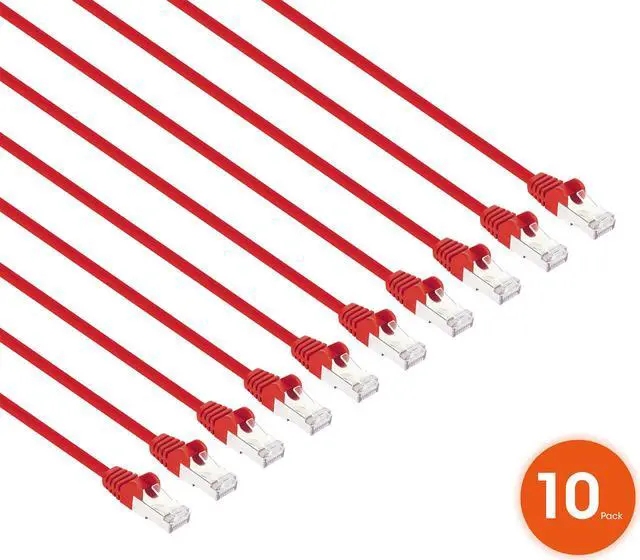 Alt view image 2 of 7 - Intellinet Cat8.1 U/FTP Slim Network Patch Cable, 0.5 ft., Red, 10-Pack, 40G, 2 GHz, 100% Copper, 30 AWG, RJ45, Stranded, Snag-free, Gold-plated Contacts