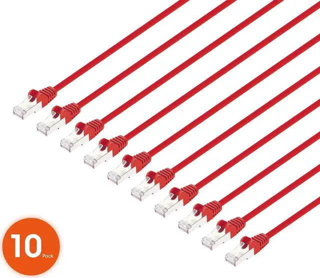 Main image of Intellinet Cat8.1 U/FTP Slim Network Patch Cable, 1.5 ft., Red, 10-Pack, 40G, 2 GHz, 100% Copper, 30 AWG, RJ45, Stranded, Snag-free, Gold-plated Contacts