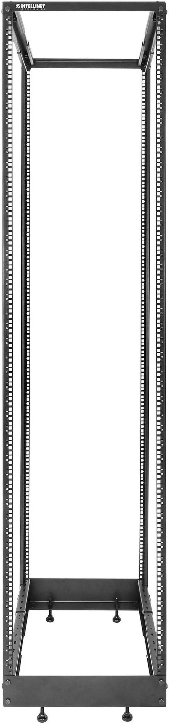 Alt view image 3 of 7 - Intellinet 19" 4-Post Open Frame Network Rack, 45U, Depth-Adjustable 22.2 to 40.4 in. Flat Pack, Can Be Bolted to the Floor, Black RAL 9005