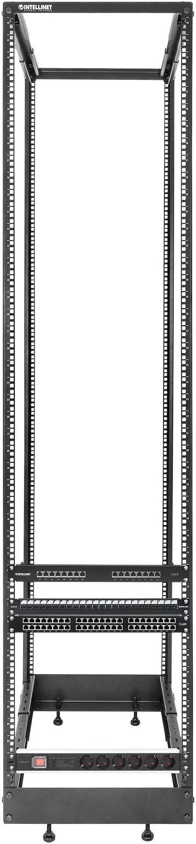 Alt view image 5 of 7 - Intellinet 19" 4-Post Open Frame Network Rack, 45U, Depth-Adjustable 22.2 to 40.4 in. Flat Pack, Can Be Bolted to the Floor, Black RAL 9005