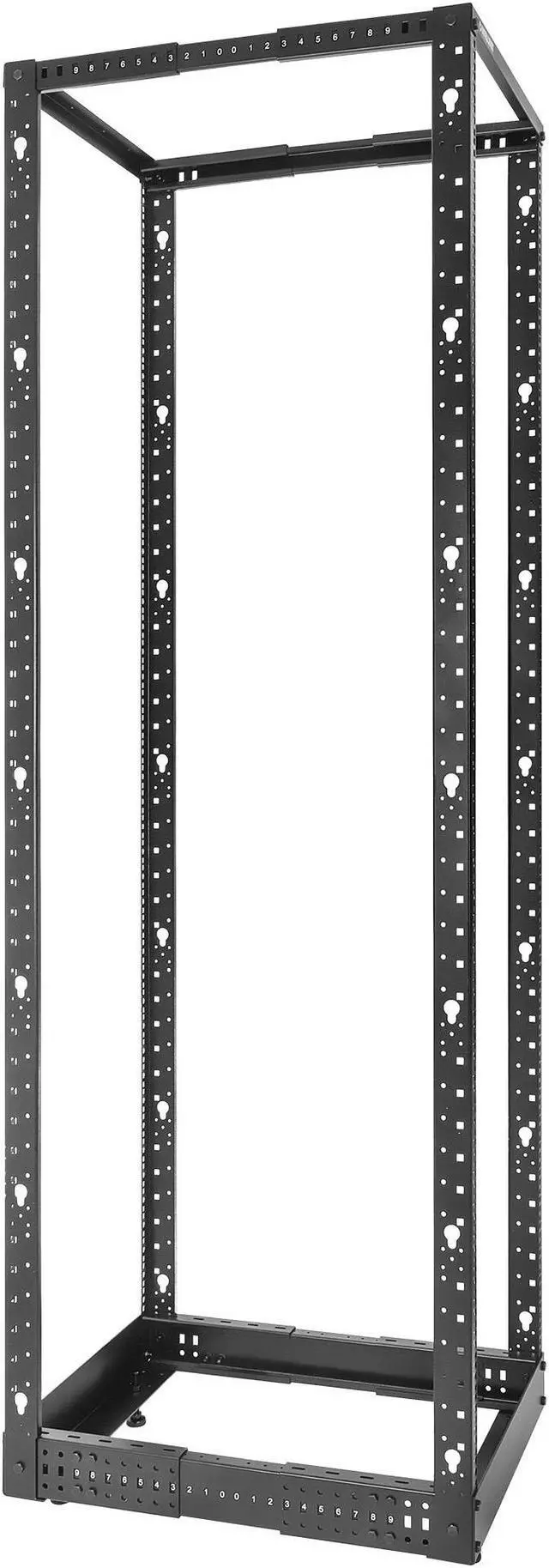 Alt view image 6 of 7 - Intellinet 19" 4-Post Open Frame Network Rack, 45U, Depth-Adjustable 22.2 to 40.4 in. Flat Pack, Can Be Bolted to the Floor, Black RAL 9005