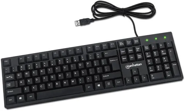 Alt view image 5 of 11 - Manhattan 104-key Black Wired Keyboard with Built-in 5 ft. (1.5 m) USB-A Cable and LED Indicator Lights