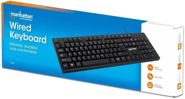Alt view image 10 of 11 - Manhattan 104-key Black Wired Keyboard with Built-in 5 ft. (1.5 m) USB-A Cable and LED Indicator Lights