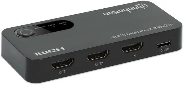 Alt view image 13 of 15 - Manhattan 4K@60Hz 2-Port HDMI Splitter with Downscaling - 3840 ? 2160 - 600 MHzMaximum Video Bandwidth - 1 x HDMI In - 2 x HDMI Out - Plastic