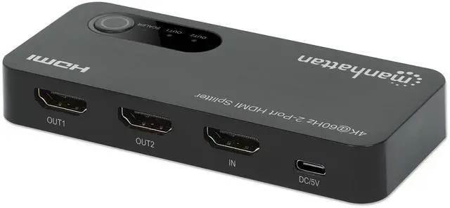 Alt view image 12 of 15 - Manhattan 4K@60Hz 2-Port HDMI Splitter with Downscaling - 3840 ? 2160 - 600 MHzMaximum Video Bandwidth - 1 x HDMI In - 2 x HDMI Out - Plastic