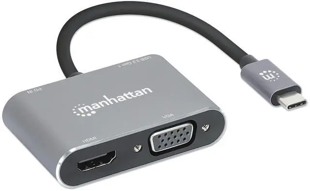 Alt view image 9 of 15 - Manhattan USB-C to HDMI & VGA 4-in-1 Docking Converter with Power Delivery