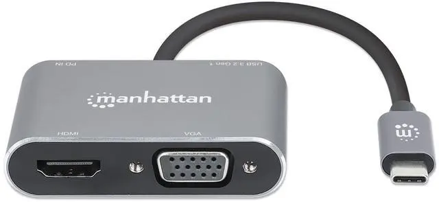Alt view image 11 of 15 - Manhattan USB-C to HDMI & VGA 4-in-1 Docking Converter with Power Delivery