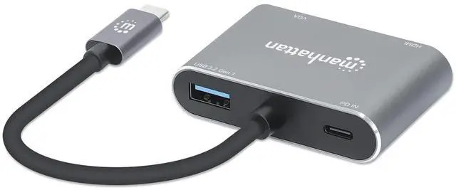 Alt view image 13 of 15 - Manhattan USB-C to HDMI & VGA 4-in-1 Docking Converter with Power Delivery