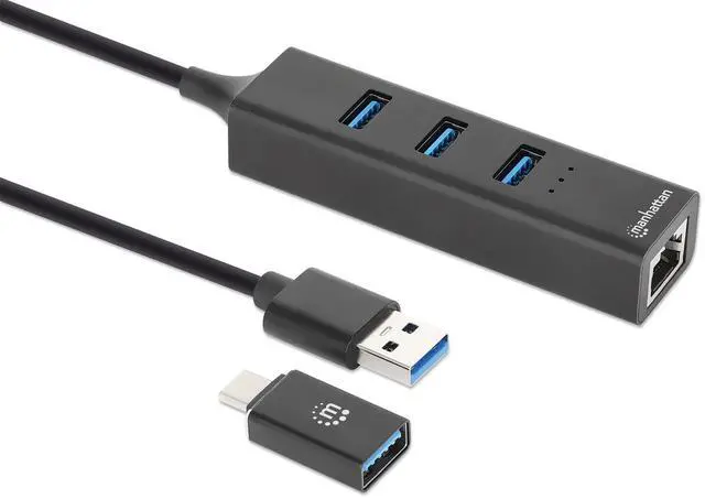 Alt view image 2 of 8 - Manhattan 3-Port USB 3.0 Type-C/A Combo Hub with Gigabit Ethernet Network Adapter 180894