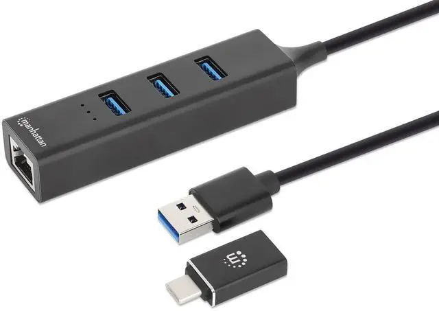 Alt view image 3 of 8 - Manhattan 3-Port USB 3.0 Type-C/A Combo Hub with Gigabit Ethernet Network Adapter 180894