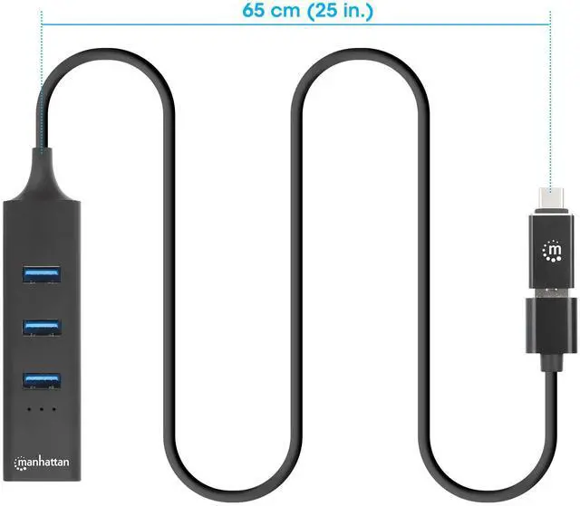 Alt view image 5 of 8 - Manhattan 3-Port USB 3.0 Type-C/A Combo Hub with Gigabit Ethernet Network Adapter 180894