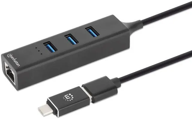 Alt view image 6 of 8 - Manhattan 3-Port USB 3.0 Type-C/A Combo Hub with Gigabit Ethernet Network Adapter 180894