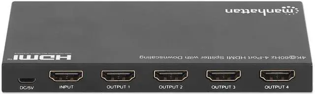 Alt view image 13 of 14 - Manhattan 4K@60Hz 4-Port HDMI Splitter with Downscaling - 3840 x 2160 - 600 MHzMaximum Video Bandwidth - 4-way - A/V Receiver, Projector, Monitor, PC, Digital Signage, Notebook, Television, Video Game