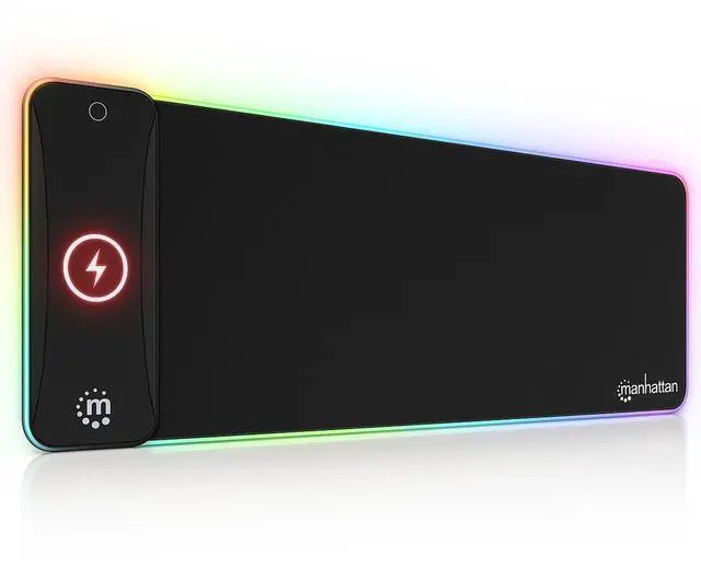 Alt view image 2 of 8 - MANHATTAN XXL RGB LED Gaming Mouse Pad w/Wireless Charger, Large Gaming Mousepad with LED Light, Keyboard Pad with Non-Slip Rubber Base, Waterproof Mouse Pad