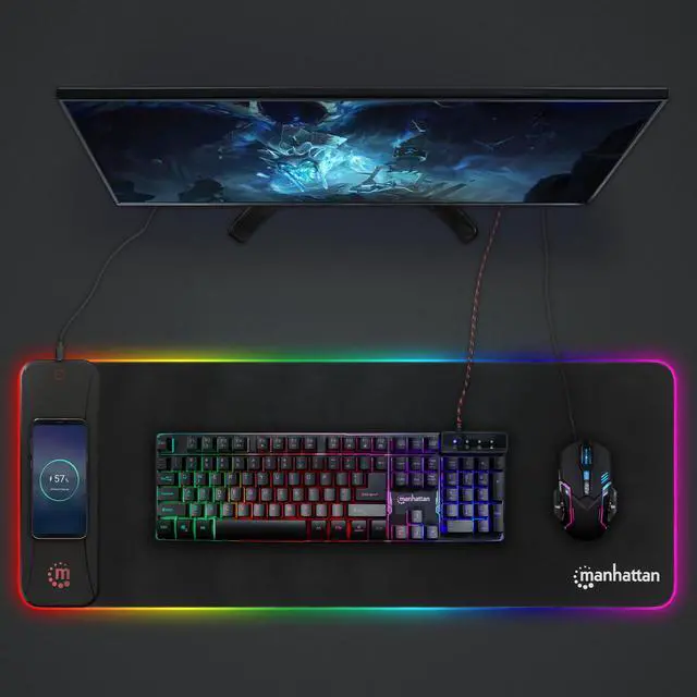 Alt view image 4 of 8 - MANHATTAN XXL RGB LED Gaming Mouse Pad w/Wireless Charger, Large Gaming Mousepad with LED Light, Keyboard Pad with Non-Slip Rubber Base, Waterproof Mouse Pad