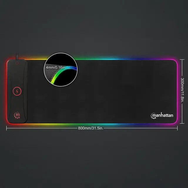 Alt view image 5 of 8 - MANHATTAN XXL RGB LED Gaming Mouse Pad w/Wireless Charger, Large Gaming Mousepad with LED Light, Keyboard Pad with Non-Slip Rubber Base, Waterproof Mouse Pad