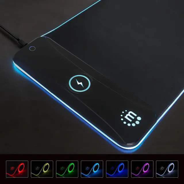 Alt view image 6 of 8 - MANHATTAN XXL RGB LED Gaming Mouse Pad w/Wireless Charger, Large Gaming Mousepad with LED Light, Keyboard Pad with Non-Slip Rubber Base, Waterproof Mouse Pad