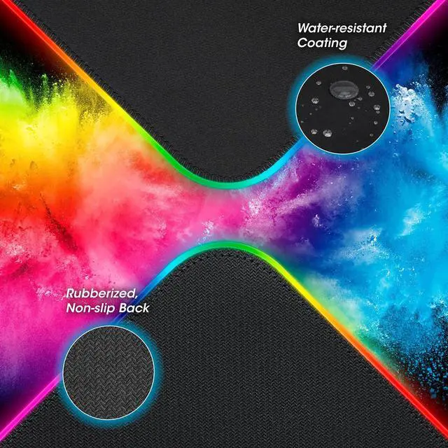 Alt view image 7 of 8 - MANHATTAN XXL RGB LED Gaming Mouse Pad w/Wireless Charger, Large Gaming Mousepad with LED Light, Keyboard Pad with Non-Slip Rubber Base, Waterproof Mouse Pad