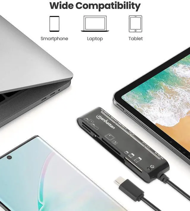 Alt view image 2 of 6 - Manhattan 5 in 1 USB C Multi Card Reader Writer microSD, SD, MS, xD, and CF, 480 Mbps Data Transfer Speed Multiple Adapter Hub - Compatible with Windows & Mac 3 Yr Mfg Warranty - 102681