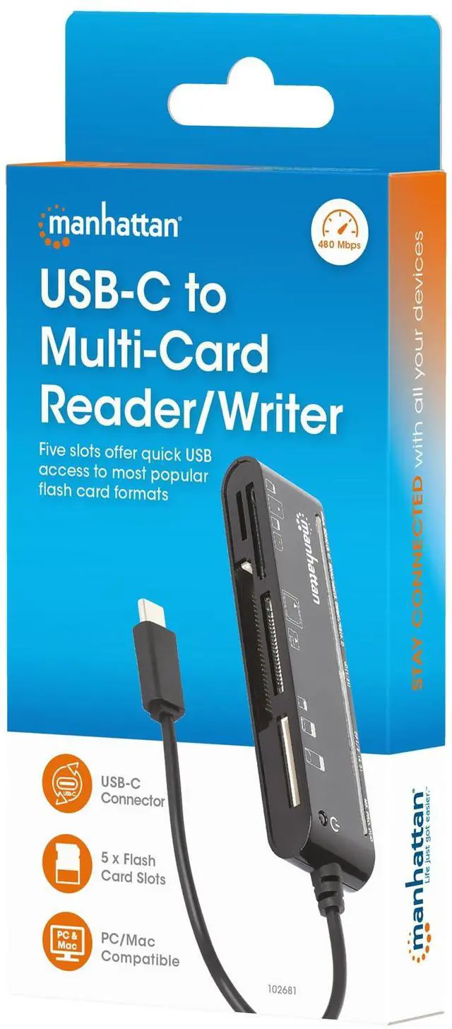 Alt view image 6 of 6 - Manhattan 5 in 1 USB C Multi Card Reader Writer microSD, SD, MS, xD, and CF, 480 Mbps Data Transfer Speed Multiple Adapter Hub - Compatible with Windows & Mac 3 Yr Mfg Warranty - 102681