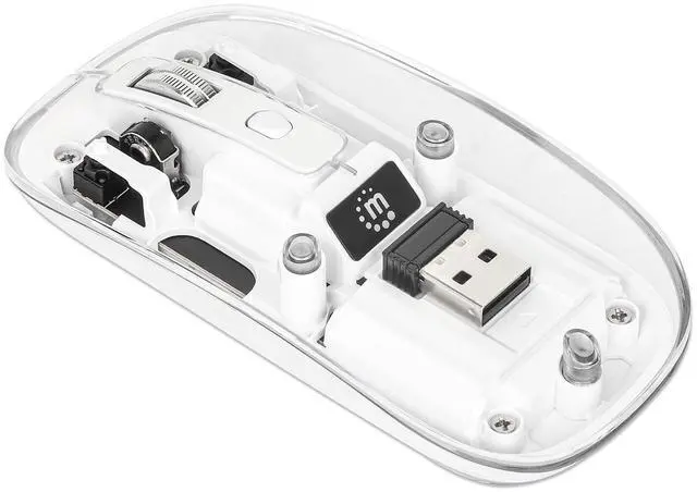 Alt view image 10 of 16 - Manhattan Transparent Rechargeable Wireless USB Mouse - Optical - Wireless - 33 ft - Radio Frequency - 2.40 GHz - Rechargeable - White - USB Type A - 1600 dpi - Scroll Wheel - 4 Button(s) - Symmetrica