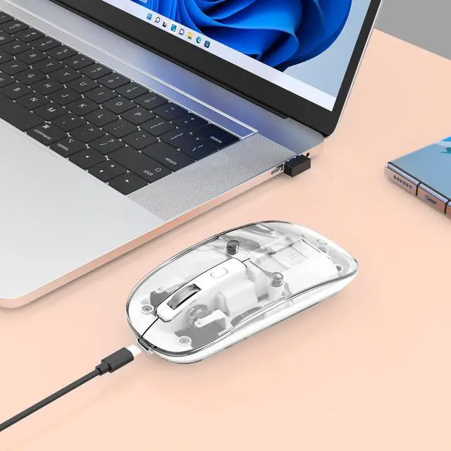 Alt view image 12 of 16 - Manhattan Transparent Rechargeable Wireless USB Mouse - Optical - Wireless - 33 ft - Radio Frequency - 2.40 GHz - Rechargeable - White - USB Type A - 1600 dpi - Scroll Wheel - 4 Button(s) - Symmetrica
