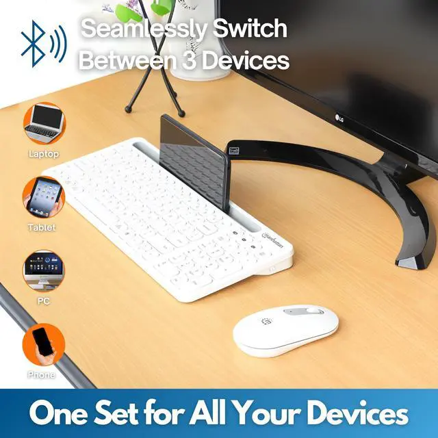 Alt view image 4 of 7 - MANHATTAN Wireless Keyboard and Mouse Set Bluetooth & 2.4 GHz for Multi-Device Switching Wireless Keyboard Mouse, Cordless Keyboard and Mouse Combo, Computer Keyboard Wireless with Mouse - 180580