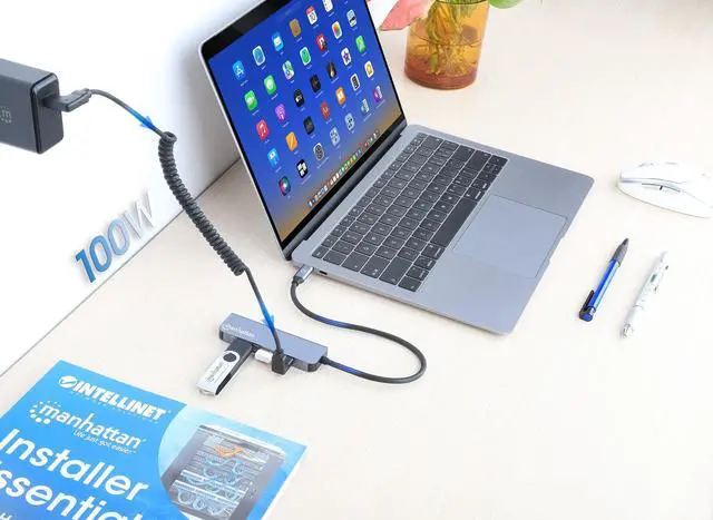 Alt view image 6 of 7 - Manhattan USB-C PD 4-in-1 Docking Station: Transform Devices with 4K HDMI, 100W Charging, and USB-A Ports for Laptops, Tablets, and Phones - 190428