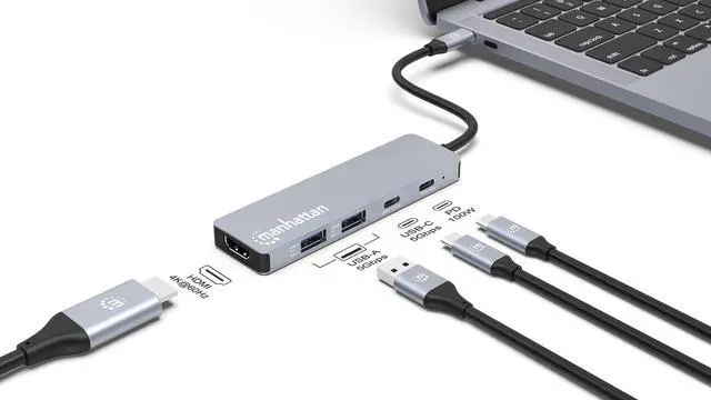 Alt view image 3 of 7 - Manhattan 5-in-1 USB-C Docking Station: 4K HDMI, 100W PD Charging & Multiport Hub for Laptops, Tablets & Phones - 190411