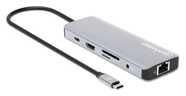 Alt view image 2 of 7 - Manhattan 9-in-1 USB-C PD Docking Station: HDMI 4K, Ethernet, 100W Charging, USB-A, Card Reader Elevate Your Connectivity with Plug-and-Play Simplicity - 190435