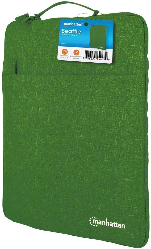 Main image of Manhattan Seattle 15.6 Inch Laptop Sleeve, Green, Padded Handle Case