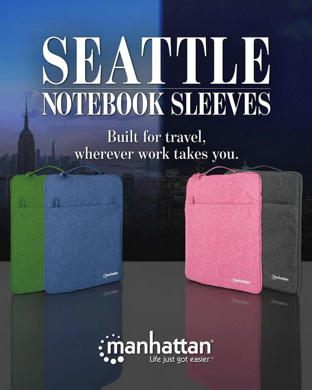 Alt view image 2 of 6 - Manhattan Seattle 15.6 Inch Laptop Sleeve, Blue, Padded Handle Case