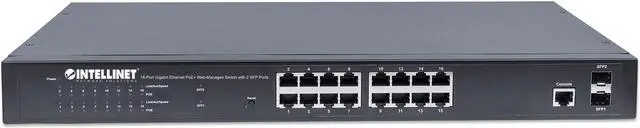 Alt view image 3 of 7 - Intellinet 16-Port Gigabit Ethernet PoE+ Layer 2+ Managed Switch with 2 SFP Ports |IEEE 802.3at/af  (PoE+/PoE) Compliant |374 W, Self-Healing Network, Endspan, 19" Rackmount