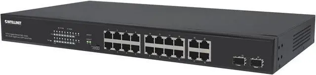 Alt view image 3 of 12 - Intellinet 16-Port Gigabit Ethernet PoE+ Switch with 4 RJ45 Gigabit and 2 SFP Uplink Ports |IEEE 802.3at/af Power over Ethernet (PoE+/PoE) Compliant, 300 W, Endspan, 19" Rackmount