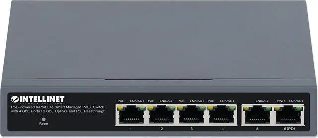 Alt view image 5 of 6 - Intellinet PoE-Powered 6-Port Lite Smart Managed PoE+ Switch with 4 GbE PoE+ Ports / 2 GbE Uplinks and PoE Passthrough, IEEE 802.3bt PoE++ 95 W PoE Input, Self-Healing Network